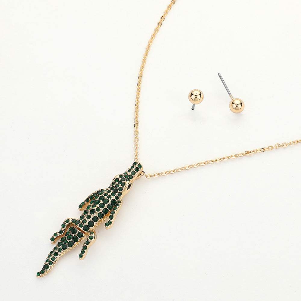 Stone Paved Crocodile/Alligator Pendant Necklace - Madeline Love - Flyclothing LLC