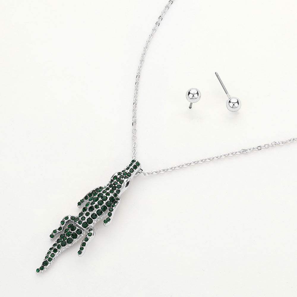 Stone Paved Crocodile/Alligator Pendant Necklace - Madeline Love - Flyclothing LLC