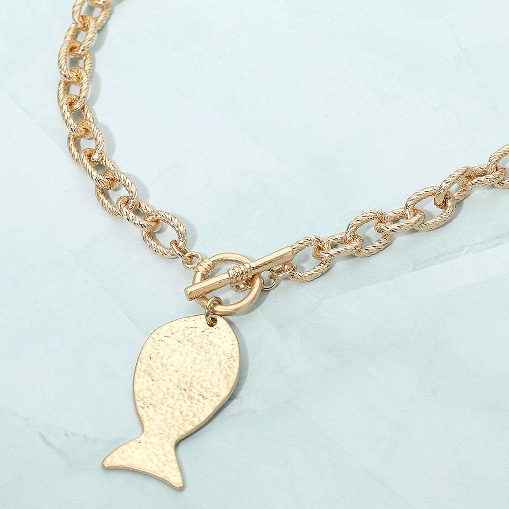 Brushed Metal Fish Charm Toggle Necklace - Madeline Love - Flyclothing LLC