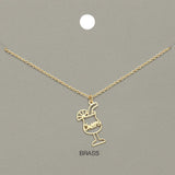 Cheers Message Champagne Tequila Glass Brass Metal Pendant Necklace - Madeline Love - Flyclothing LLC