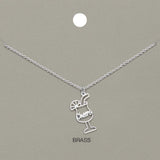 Cheers Message Champagne Tequila Glass Brass Metal Pendant Necklace - Madeline Love - Flyclothing LLC