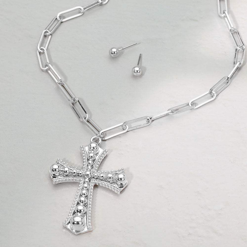 Cross Pendant Paperclip Chain Necklace - Madeline Love - Flyclothing LLC