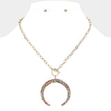 Crystal Rhinestone Pave Double Horn Toggle Necklace - Madeline Love - Flyclothing LLC
