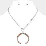 Crystal Rhinestone Pave Double Horn Toggle Necklace - Madeline Love - Flyclothing LLC