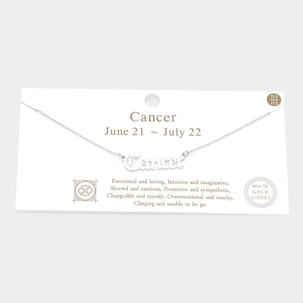 Cancer White Gold Dipped Zodiac Name Pendant Necklace - Madeline Love - Flyclothing LLC
