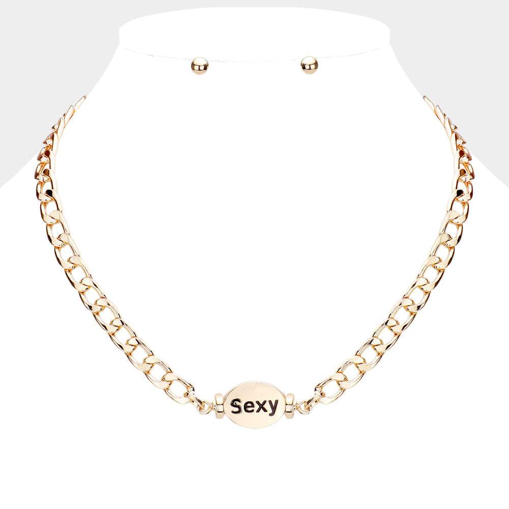SEXY Metal Oval Message Pendant Necklace - Madeline Love - Flyclothing LLC