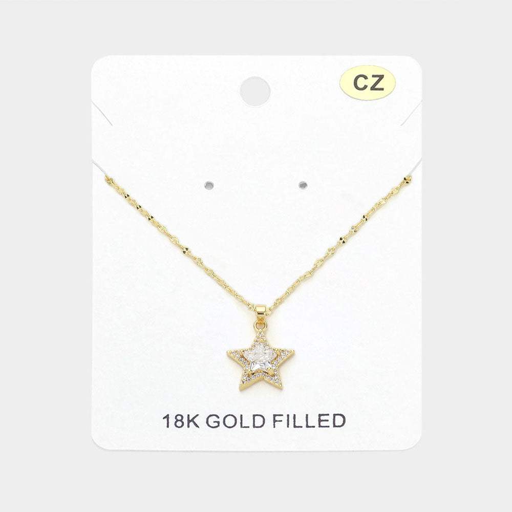 18K Gold Filled CZ Stone Paved Star Pendant Necklace - Madeline Love - Flyclothing LLC