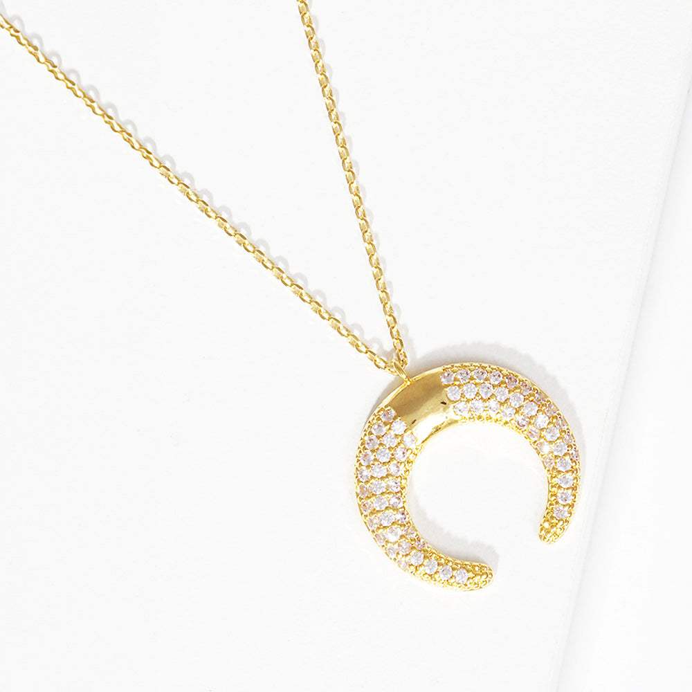 Gold Dipped CZ Embellished Metal Horn Pendant Necklace - Madeline Love - Flyclothing LLC