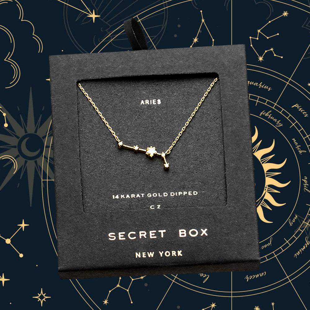SECRET BOX_14K Gold Dipped CZ Aries Zodiac Sign Pendant Necklace - Madeline Love - Flyclothing LLC