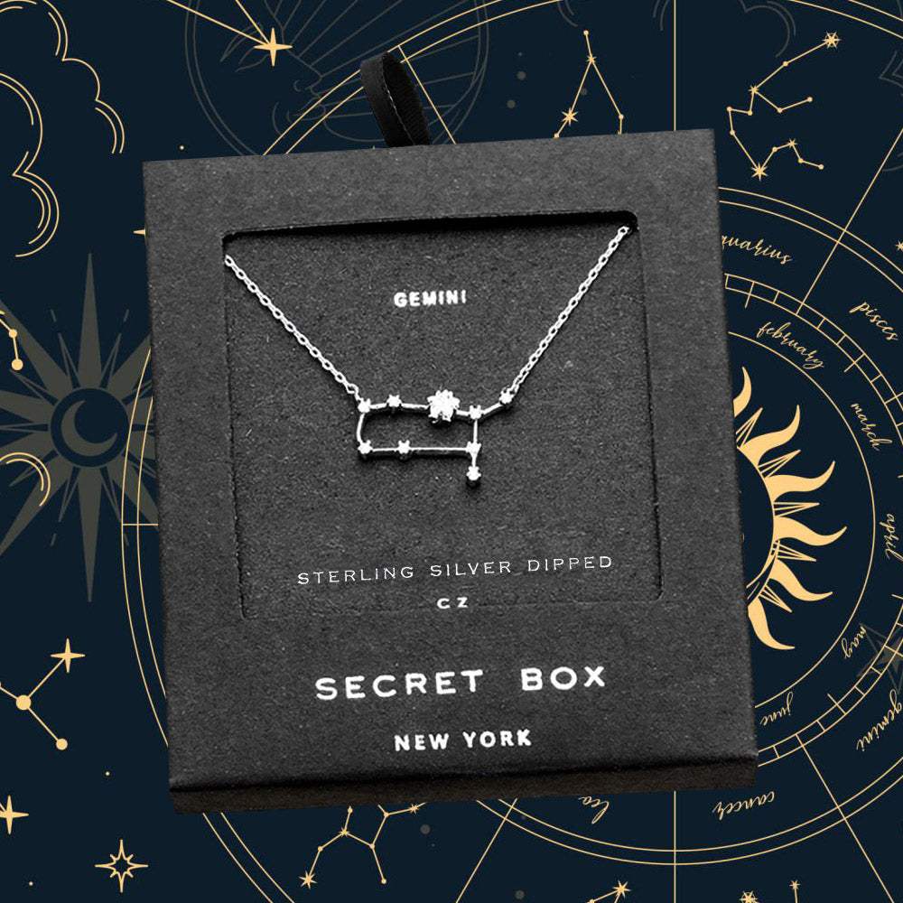 Secret Box _ Sterling Silver Dipped CZ Gemini Zodiac Sign Pendant Necklace - Madeline Love - Flyclothing LLC