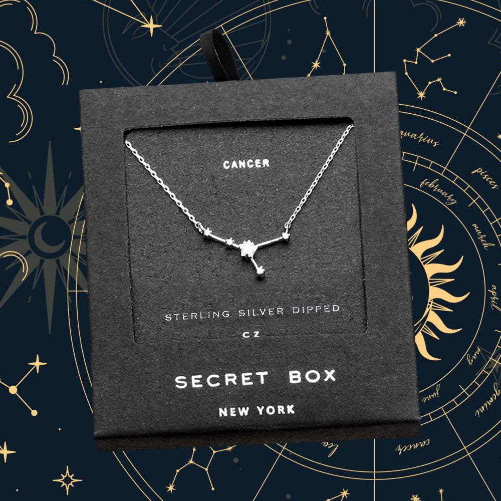 SECRET BOX_Sterling Silver Dipped CZ Cancer Zodiac Sign Pendant Necklace - Madeline Love - Flyclothing LLC