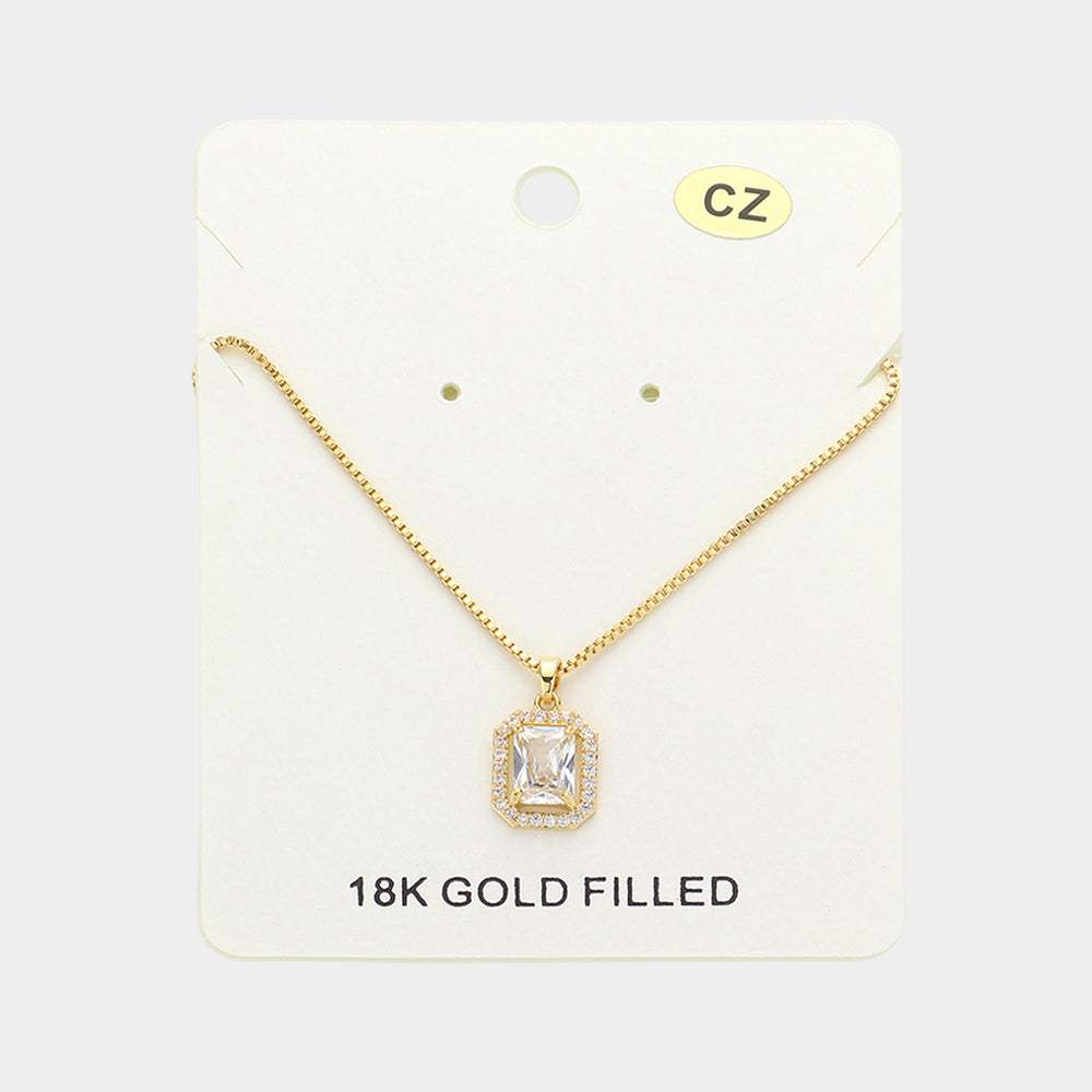 18K Gold Filled CZ Stone Square Pendant Necklace - Madeline Love - Flyclothing LLC
