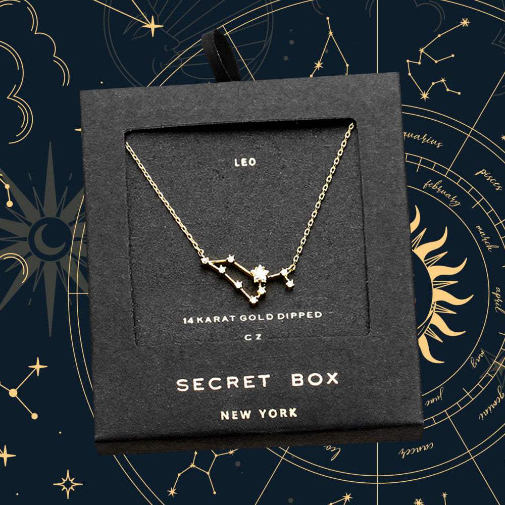 Secret Box _ 14K Gold Dipped CZ Leo Zodiac Sign Pendant Necklace - Madeline Love - Flyclothing LLC