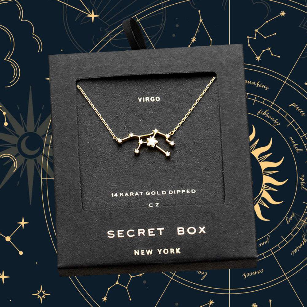 SECRET BOX_14K Gold Dipped CZ Virgo Zodiac Sign Pendant Necklace - Madeline Love - Flyclothing LLC