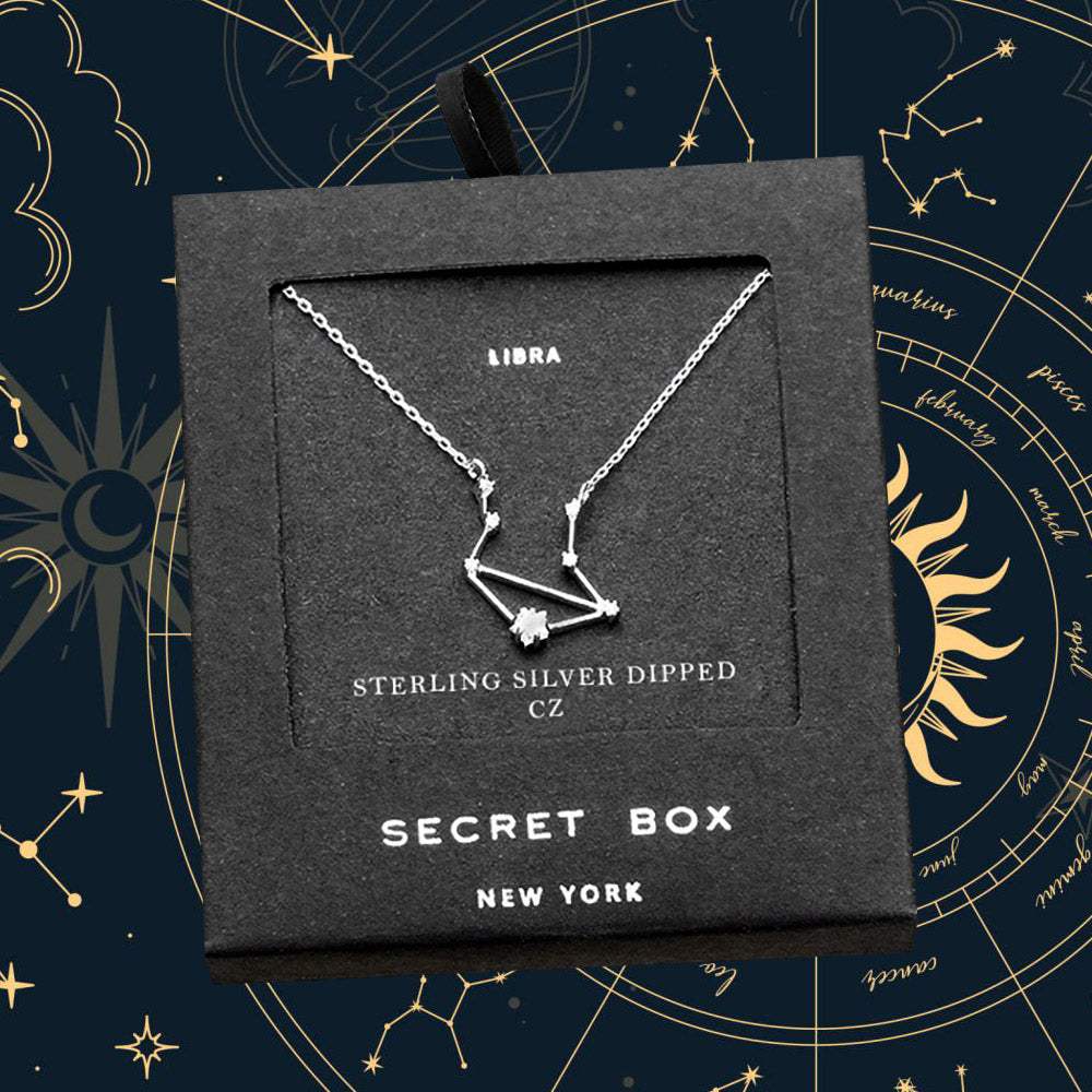 SECRET BOX_Sterling Silver Dipped CZ Libra Zodiac Sign Pendant Necklace - Madeline Love - Flyclothing LLC