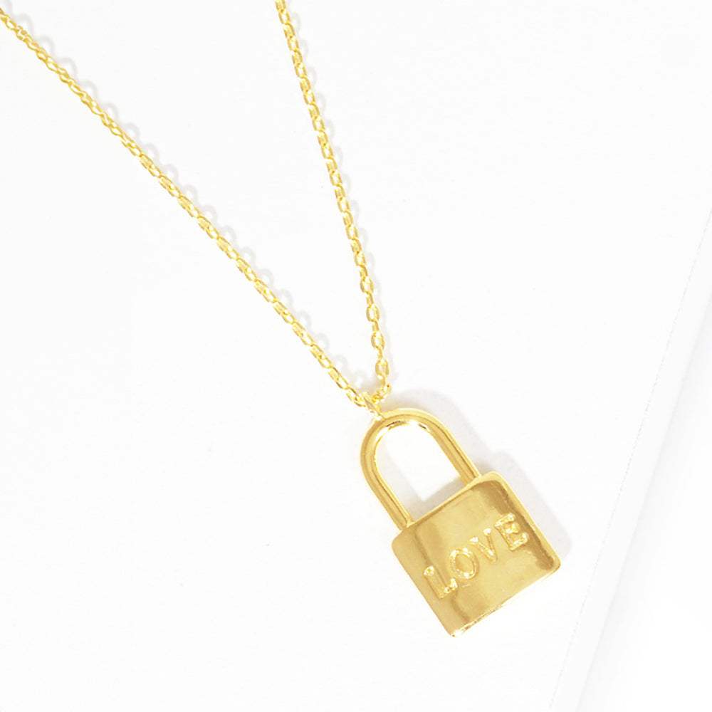 LOVE Gold Dipped Metal Lock Pendant Necklace - Madeline Love - Flyclothing LLC