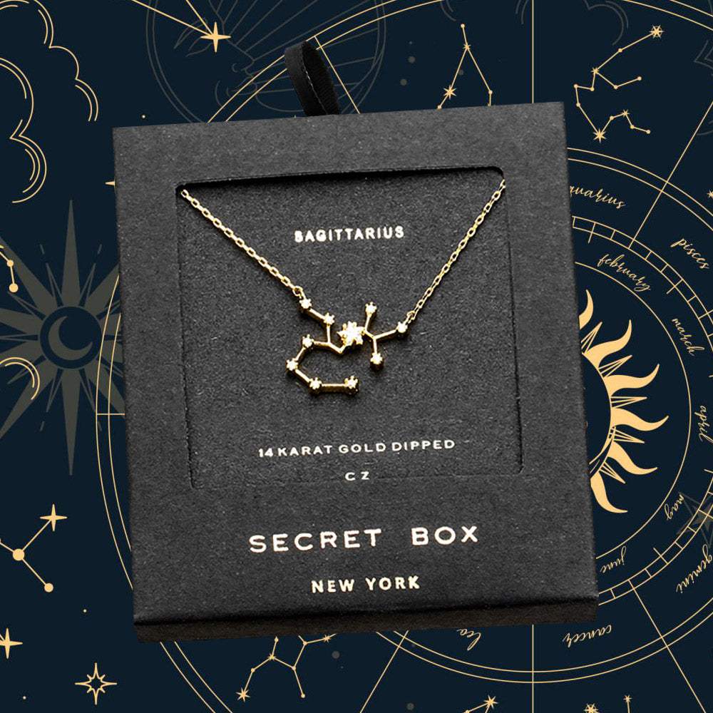 SECRET BOX_14K Gold Dipped CZ Sagittarius Zodiac Sign Pendant Necklace - Madeline Love - Flyclothing LLC