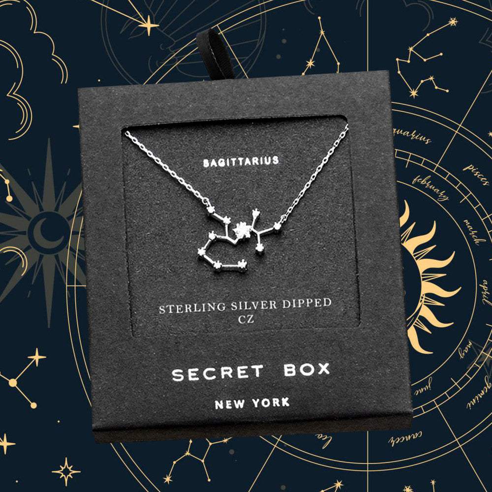 SECRET BOX_Sterling Silver Dipped CZ Sagittarius Zodiac Sign Pendant Necklace - Madeline Love - Flyclothing LLC