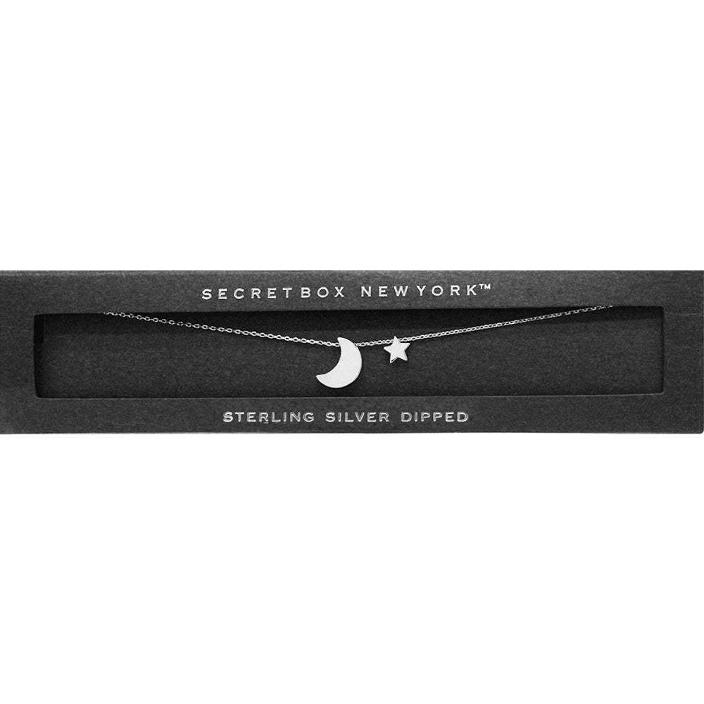 SECRET BOX_Sterling Silver Dipped CZ Moon Star Necklace - Madeline Love - Flyclothing LLC