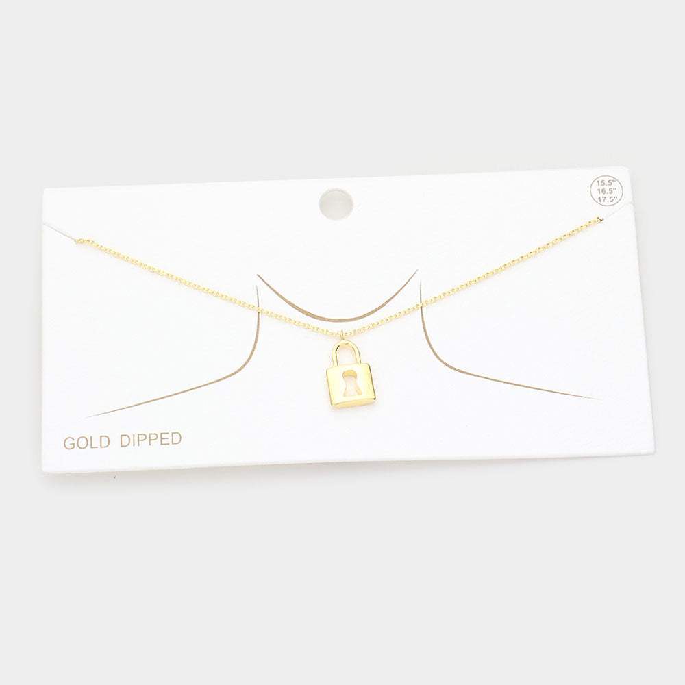 Gold Dipped Metal Lock Pendant Necklace - Madeline Love - Flyclothing LLC