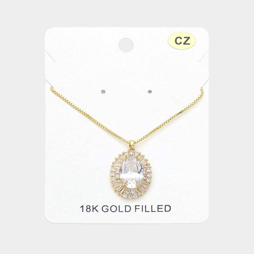 18K Gold Filled Oval CZ Stone Pointed Pendant Necklace - Madeline Love - Flyclothing LLC