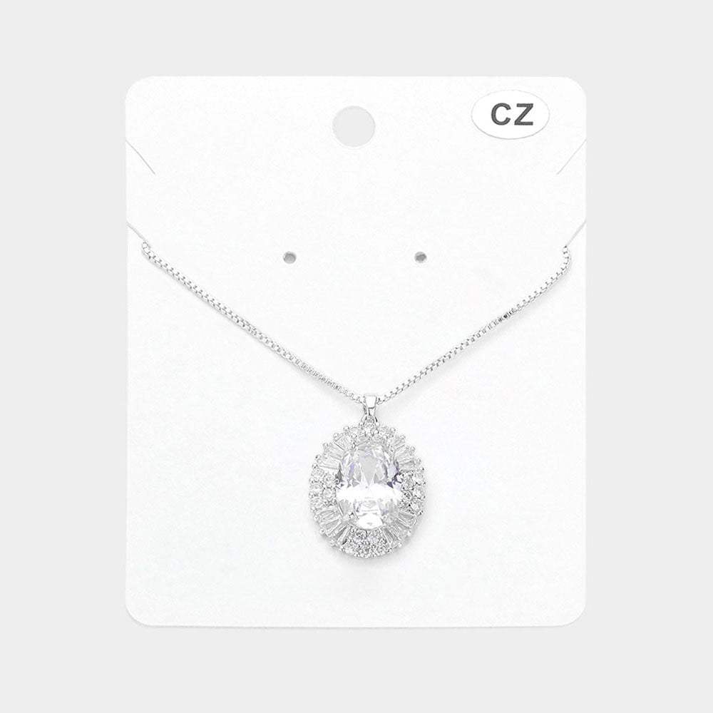 Oval CZ Stone Pointed Pendant Necklace - Madeline Love - Flyclothing LLC