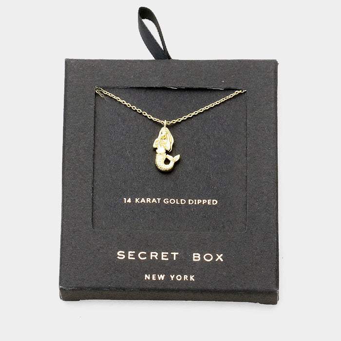 Secret Box _ 14K Gold Dipped Metal Mermaid Pendant Necklace - Madeline Love - Flyclothing LLC
