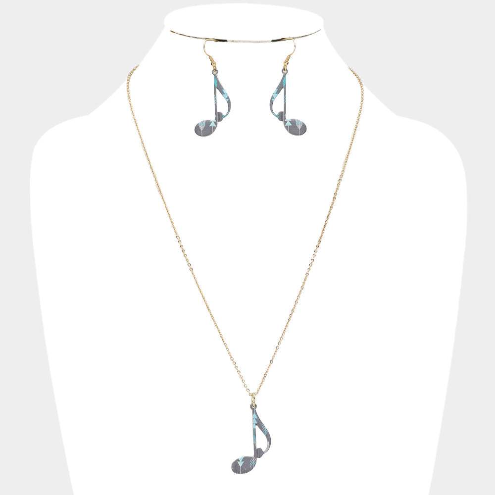 Patterned Music Note Pendant Necklace - Madeline Love - Flyclothing LLC