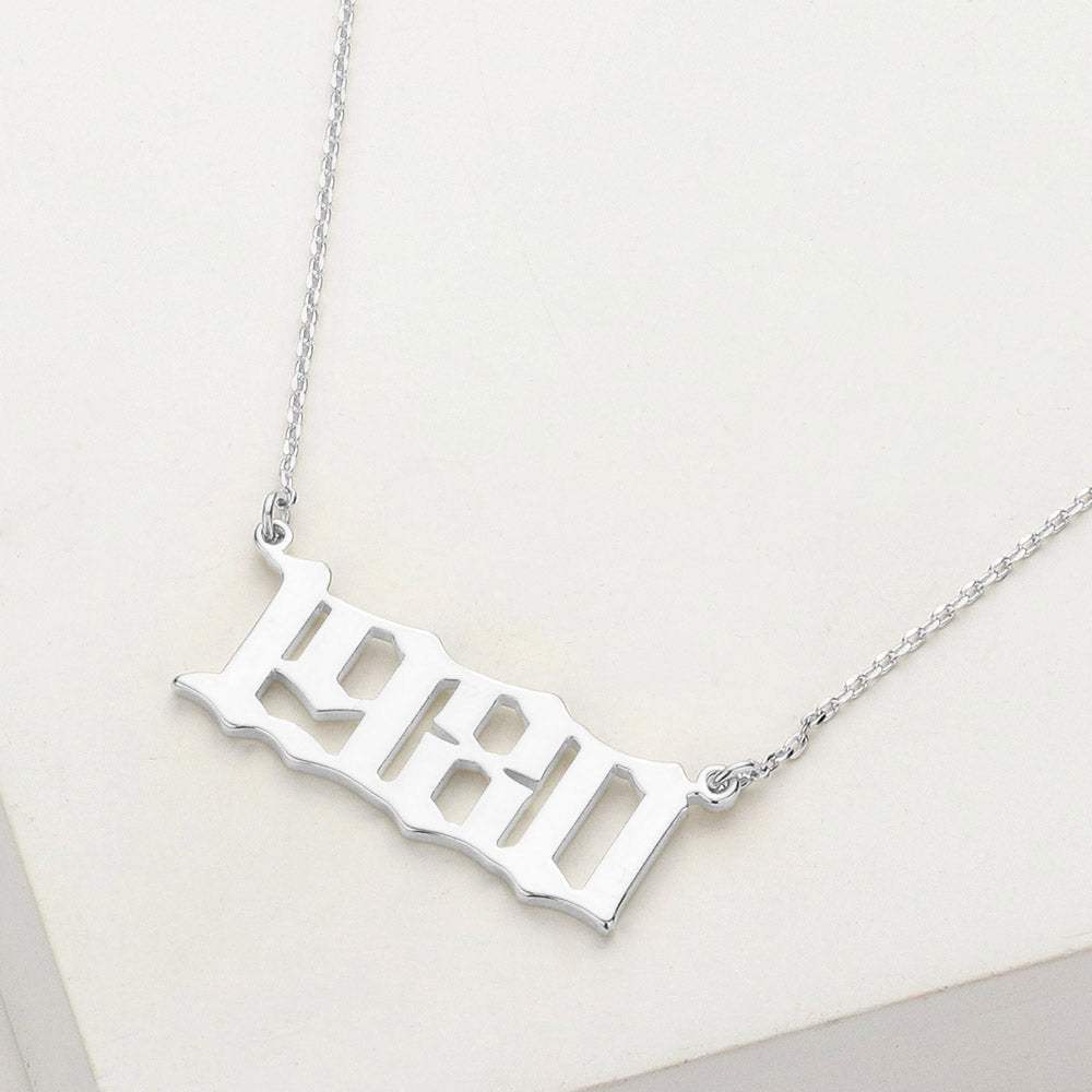 White Gold Dipped 1980 Birth Year Plate Pendant Necklace - Madeline Love - Flyclothing LLC