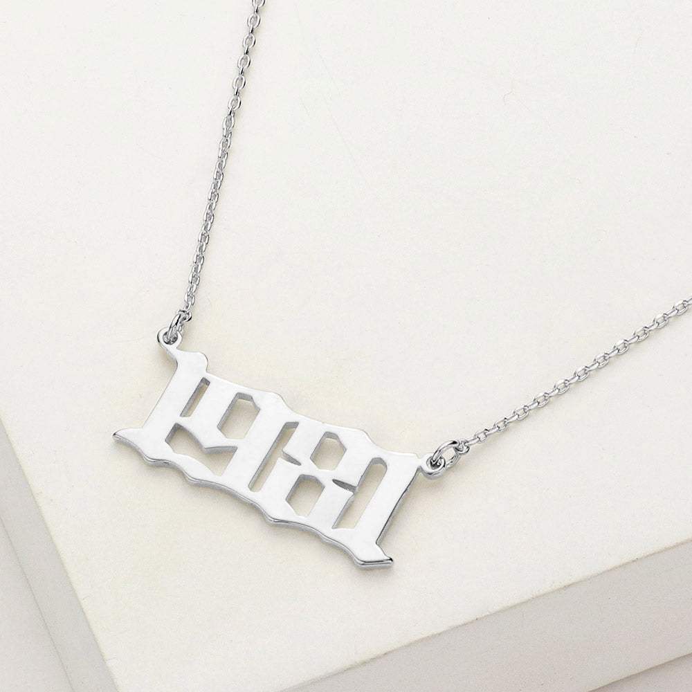 White Gold Dipped 1981 Birth Year Plate Pendant Necklace - Madeline Love - Flyclothing LLC