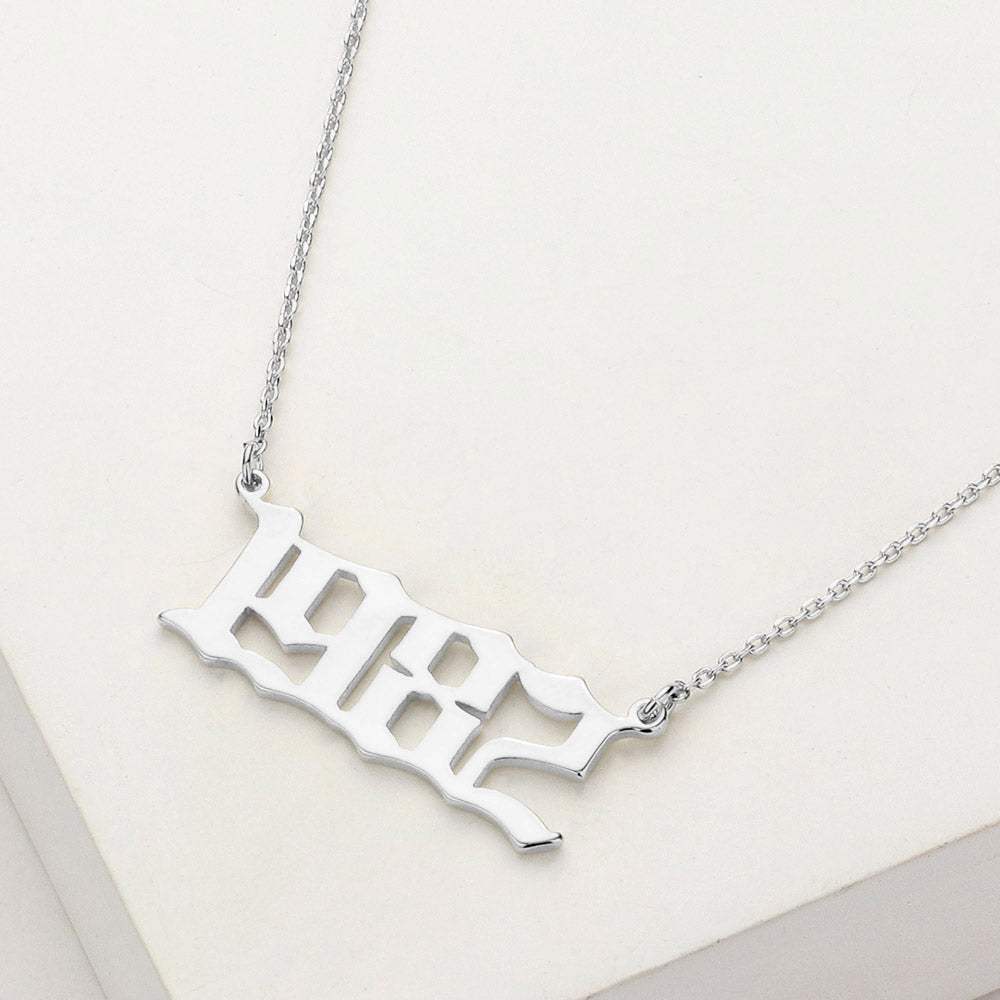 White Gold Dipped 1982 Birth Year Plate Pendant Necklace - Madeline Love - Flyclothing LLC