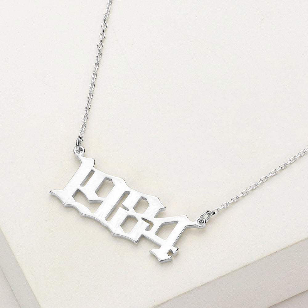 White Gold Dipped 1984 Birth Year Plate Pendant Necklace - Madeline Love - Flyclothing LLC