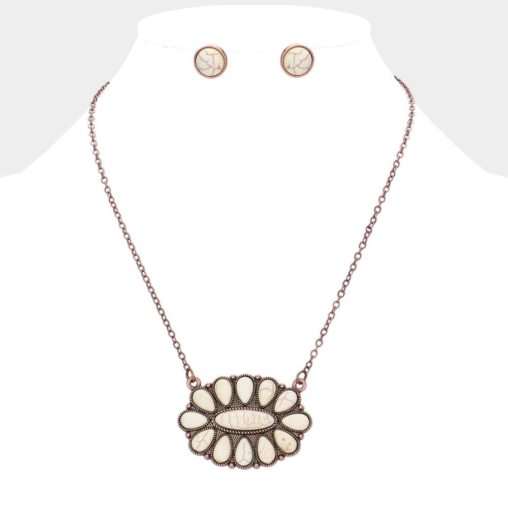 Teardrop Oval Natural Stone Cluster Pendant Necklace - Madeline Love - Flyclothing LLC