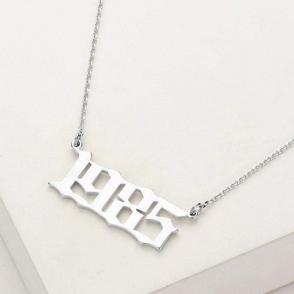 White Gold Dipped 1985 Birth Year Plate Pendant Necklace - Madeline Love - Flyclothing LLC
