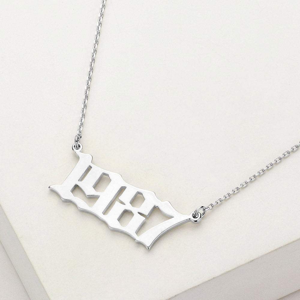 White Gold Dipped 1987 Birth Year Plate Pendant Necklace - Madeline Love - Flyclothing LLC