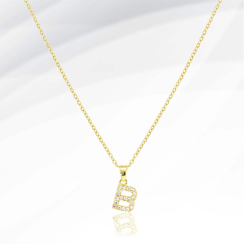 -B- Stainless Steel CZ Stone Paved Initial Monogram Pendant Necklace - Madeline Love - Flyclothing LLC