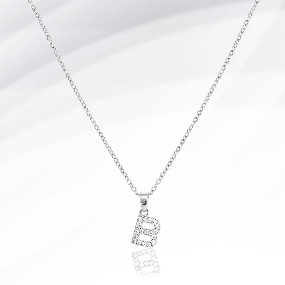 -B- Stainless Steel CZ Stone Paved Initial Monogram Pendant Necklace - Madeline Love - Flyclothing LLC