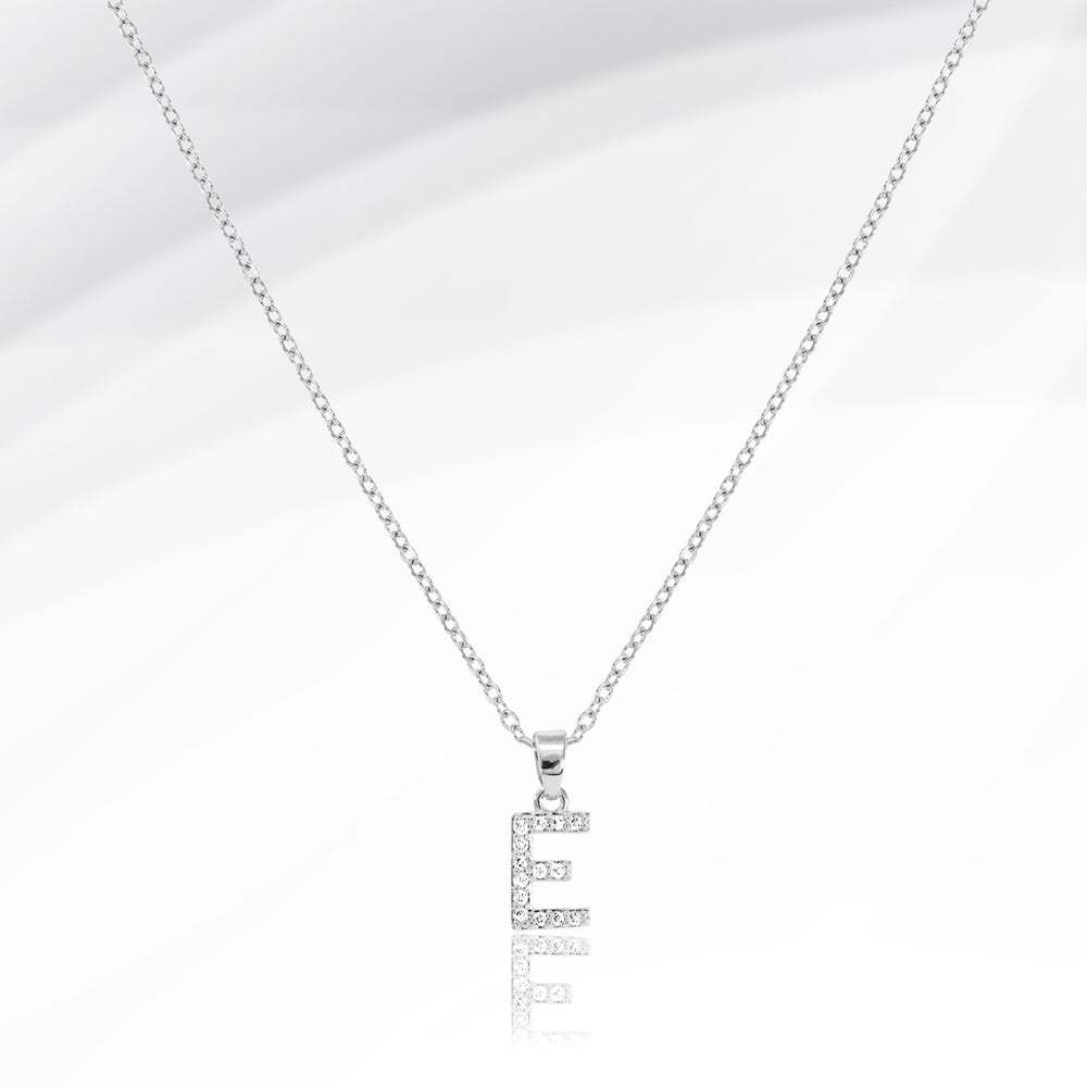 -E- Stainless Steel CZ Stone Paved Initial Monogram Pendant Necklace - Madeline Love - Flyclothing LLC