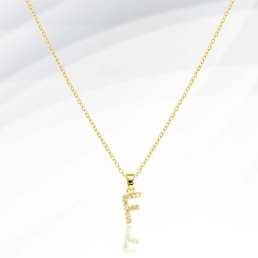-F- Stainless Steel CZ Stone Paved Initial Monogram Pendant Necklace - Madeline Love - Flyclothing LLC