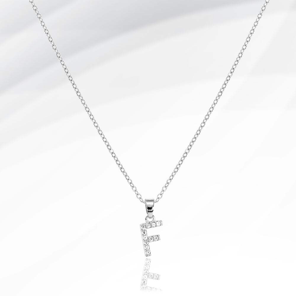 -F- Stainless Steel CZ Stone Paved Initial Monogram Pendant Necklace - Madeline Love - Flyclothing LLC