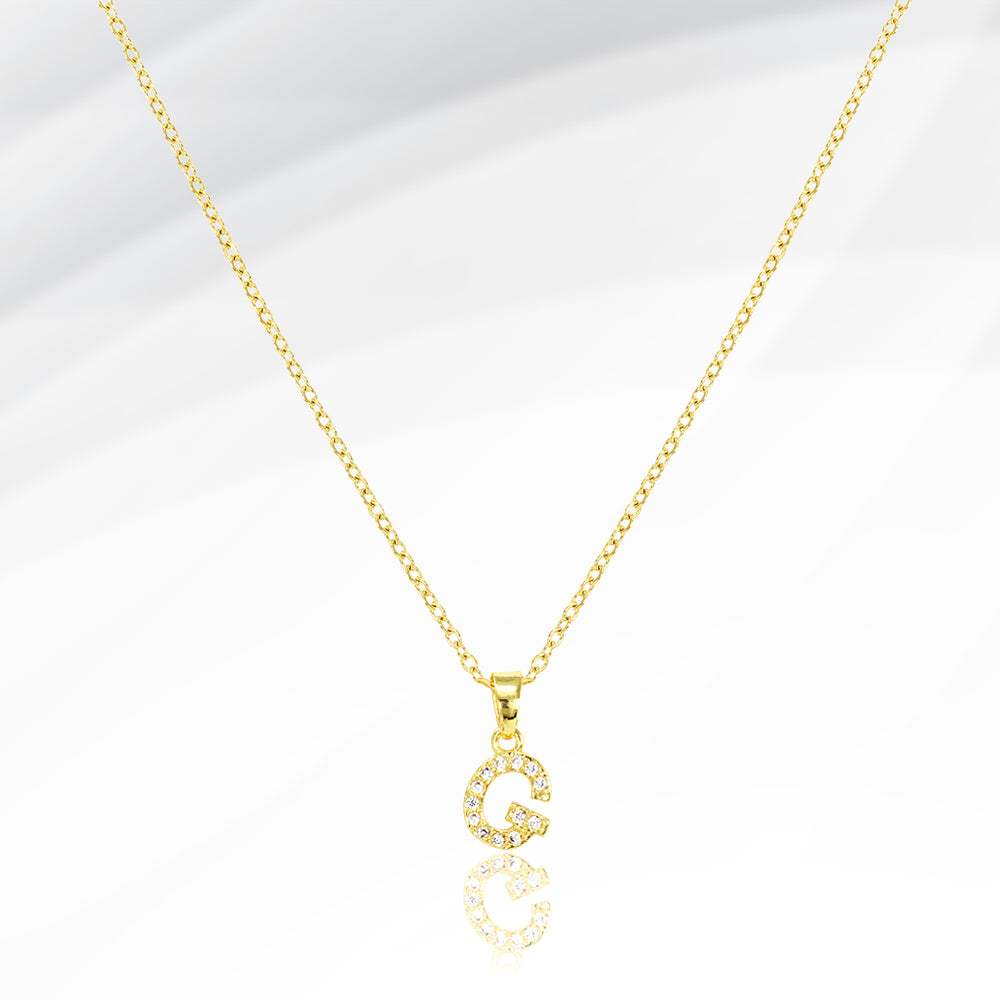 -G- Stainless Steel CZ Stone Paved Initial Monogram Pendant Necklace - Madeline Love - Flyclothing LLC