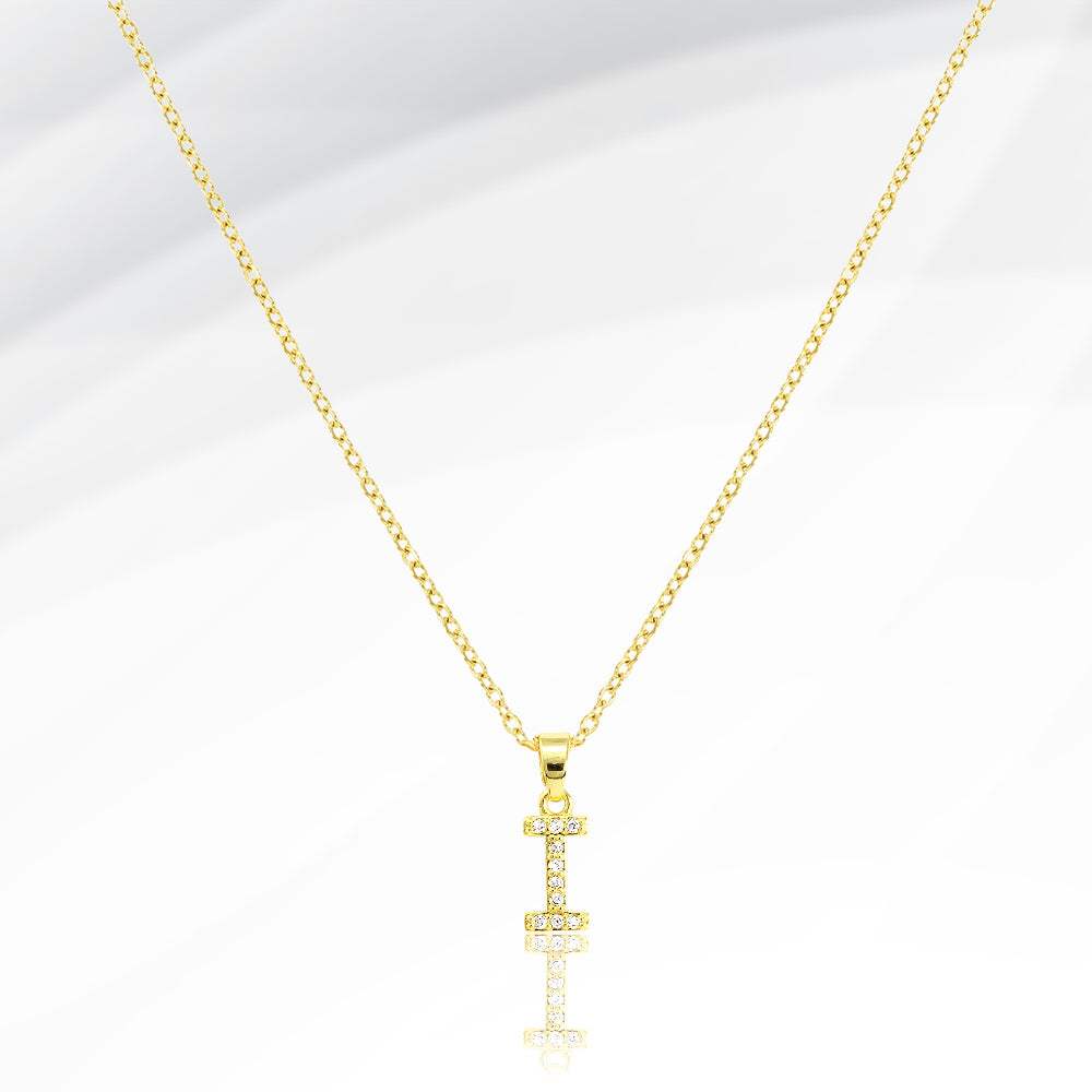 -I- Stainless Steel CZ Stone Paved Initial Monogram Pendant Necklace - Madeline Love - Flyclothing LLC