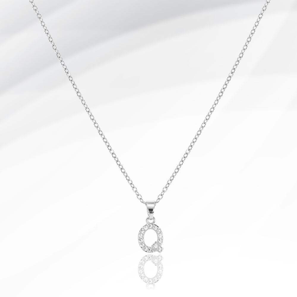 -Q- Stainless Steel CZ Stone Paved Initial Monogram Pendant Necklace - Madeline Love - Flyclothing LLC