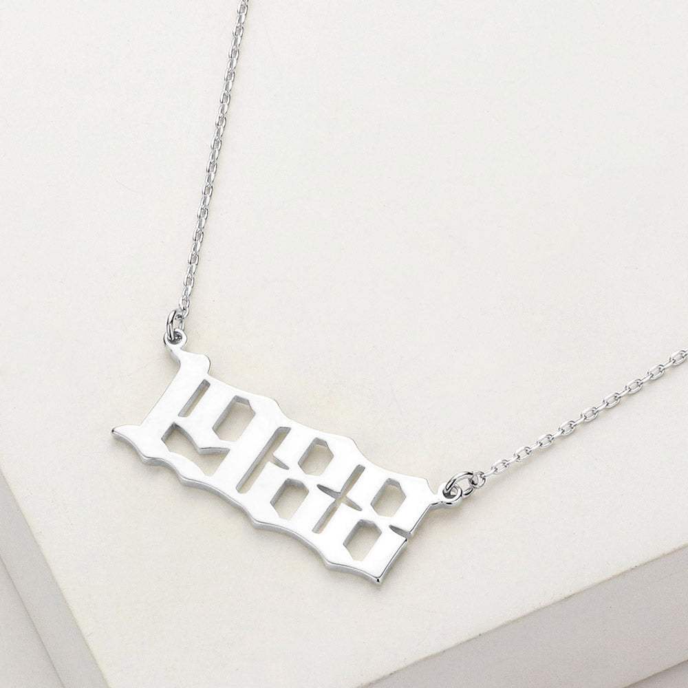 White Gold Dipped 1988 Birth Year Plate Pendant Necklace - Madeline Love - Flyclothing LLC