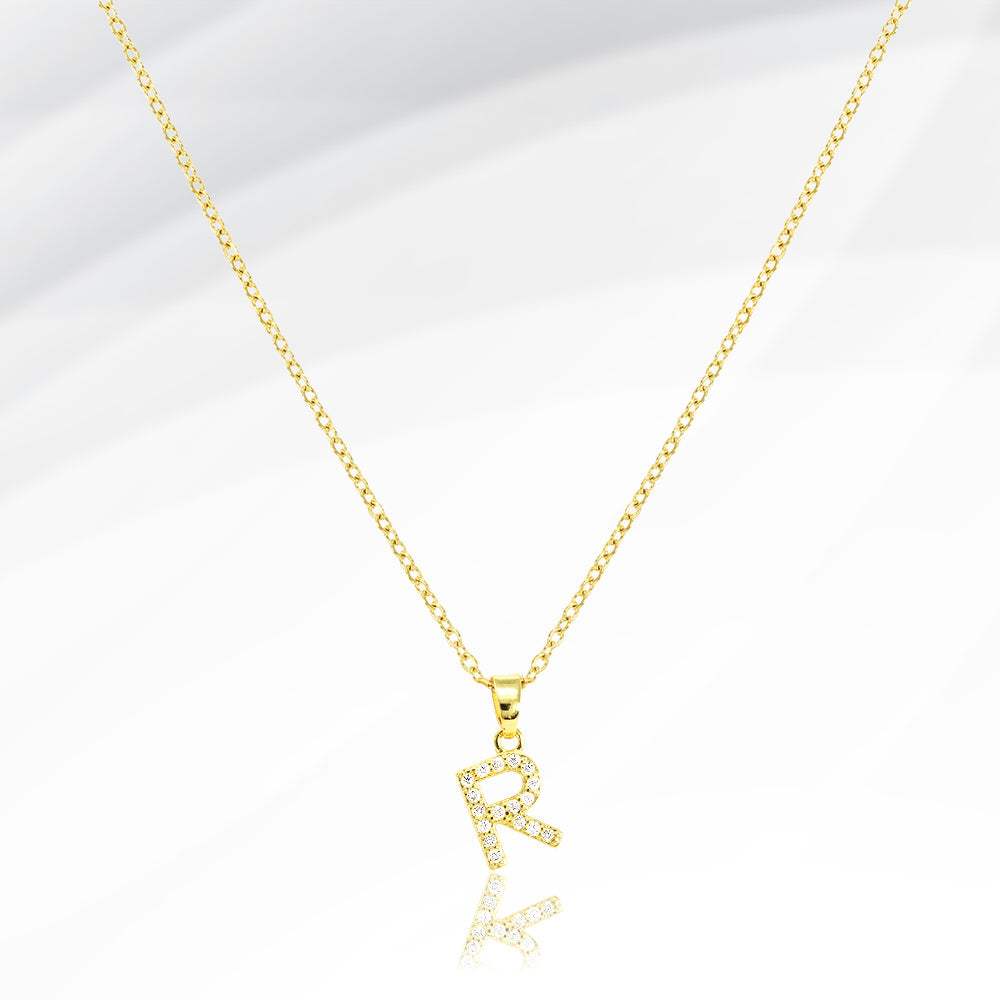 -R- Stainless Steel CZ Stone Paved Initial Monogram Pendant Necklace - Madeline Love - Flyclothing LLC