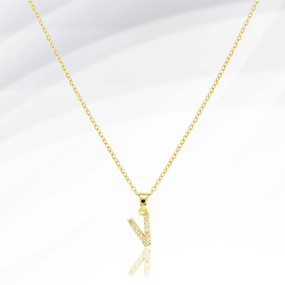 -V- Stainless Steel CZ Stone Paved Initial Monogram Pendant Necklace - Madeline Love - Flyclothing LLC