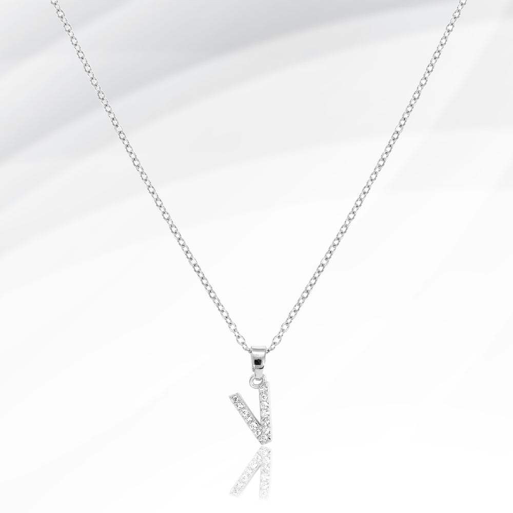 -V- Stainless Steel CZ Stone Paved Initial Monogram Pendant Necklace - Madeline Love - Flyclothing LLC