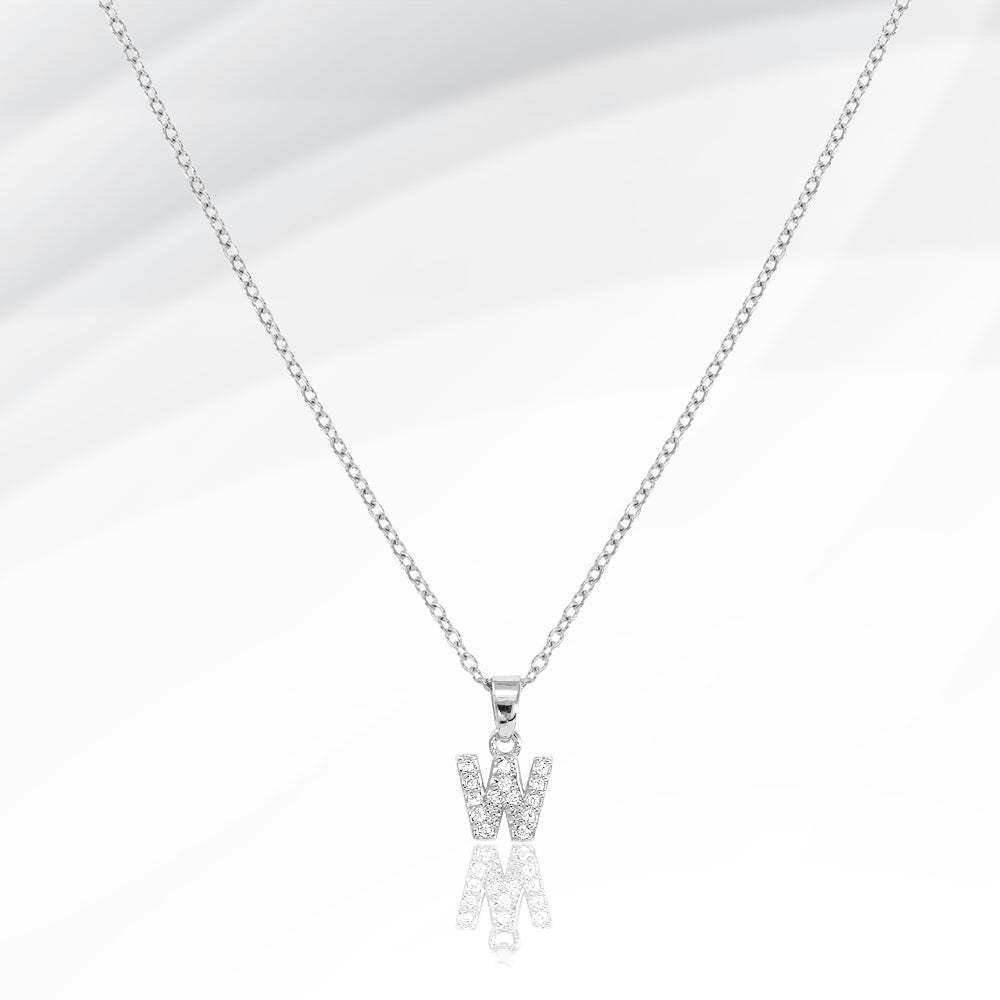 -W- Stainless Steel CZ Stone Paved Initial Monogram Pendant Necklace - Madeline Love - Flyclothing LLC