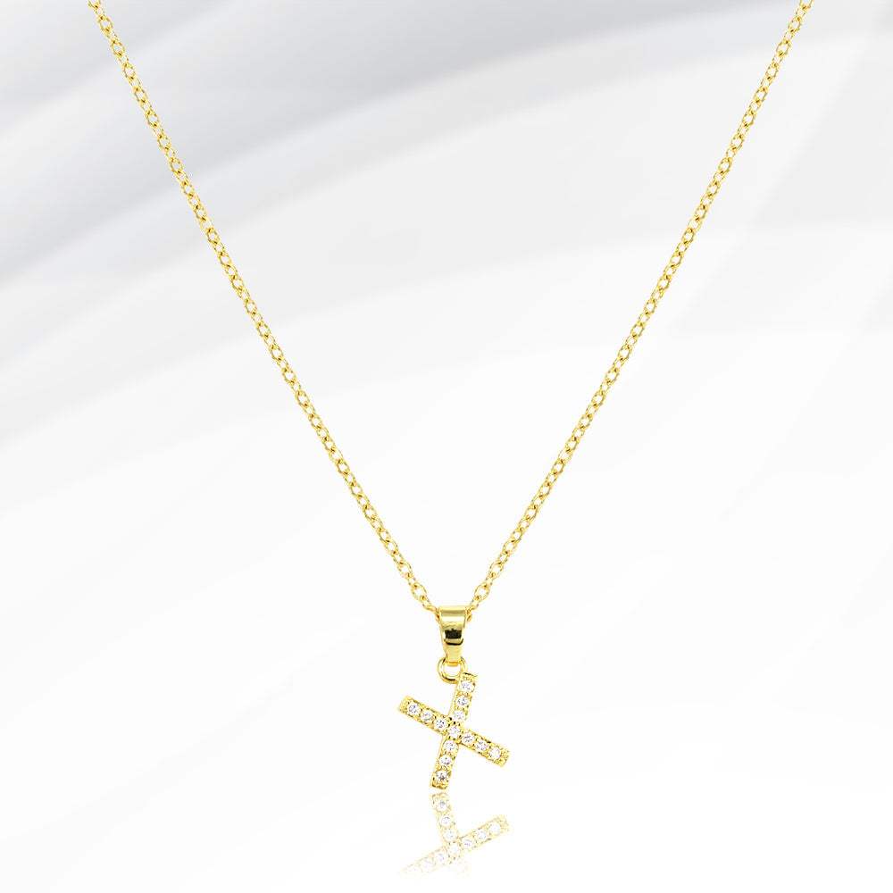 -X- Stainless Steel CZ Stone Paved Initial Monogram Pendant Necklace - Madeline Love - Flyclothing LLC