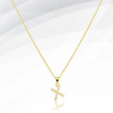 -X- Stainless Steel CZ Stone Paved Initial Monogram Pendant Necklace - Madeline Love - Flyclothing LLC